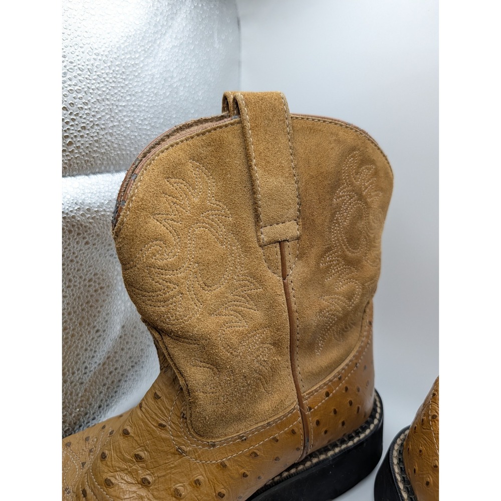 Ariat Fatbaby Womens 9.5B Western Boots Faux Ostrich Suede Tan Brown - Picture 8 of 16